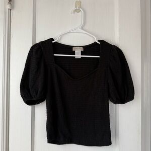 Altar'd State Black Textured Puff Sleeve Blouse